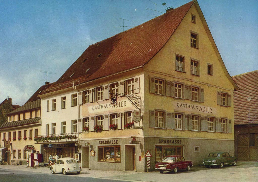 Gasthaus »Adler« und Friseurgeschäft Geisinger in der Unteren Hauptstraße, ca. 1965-1970