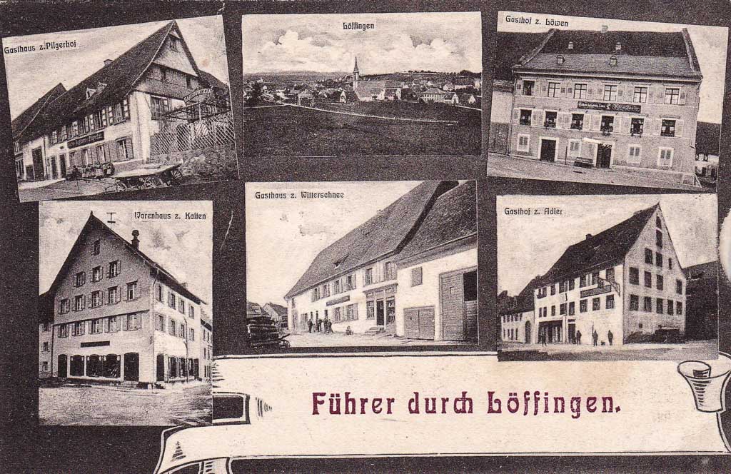 Mehrbildkarte »Führer durch Löffingen« mit sechs Ansichten, ca. 1900-1910