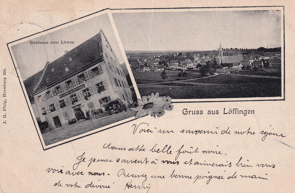 Mehrbildkarte mit Gasthaus »Löwen« und Gesamtansicht, ca. 1901-1903