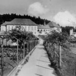 Schulweg mit Blick zur Festhalle und Volksschule, ca. 1953-1964