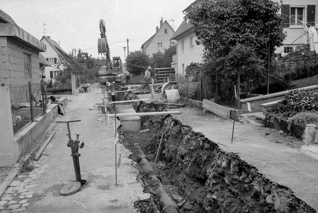 Straßenarbeiten in der Haslachstraße, 1974